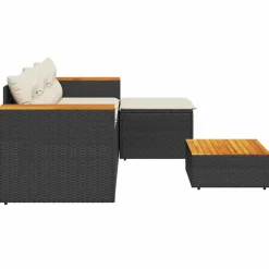 vidaXL 3-delige Loungeset met kussens poly rattan zwart