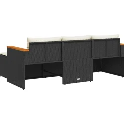 vidaXL 3-delige Loungeset met kussens poly rattan zwart
