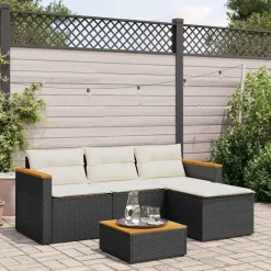 vidaXL 3-delige Loungeset met kussens poly rattan zwart