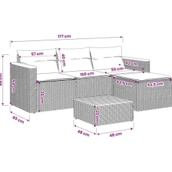 vidaXL 3-delige Loungeset met kussens poly rattan zwart
