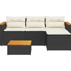 vidaXL 3-delige Loungeset met kussens poly rattan zwart