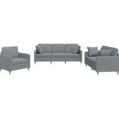 vidaXL 3-delige Loungeset met kussens stof lichtgrijs