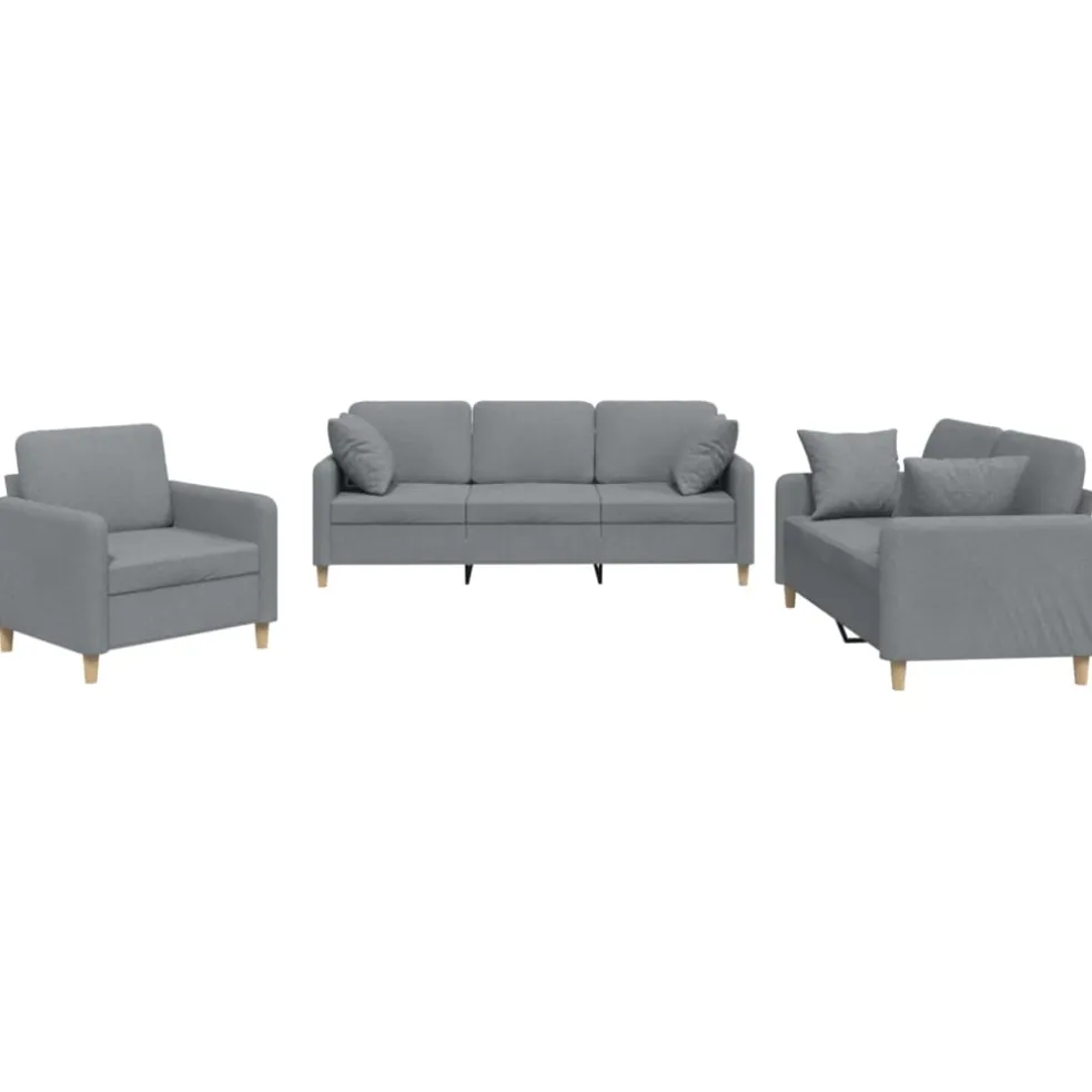 vidaXL 3-delige Loungeset met kussens stof lichtgrijs