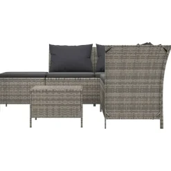 vidaXL 4-delige Loungeset met kussens poly rattan grijs