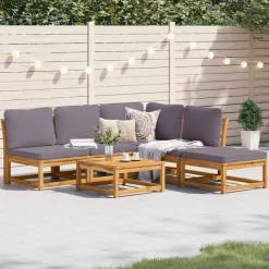vidaXL 6-delige Loungeset met kussens massief acaciahout