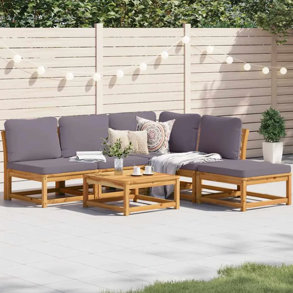 vidaXL 6-delige Loungeset met kussens massief acaciahout