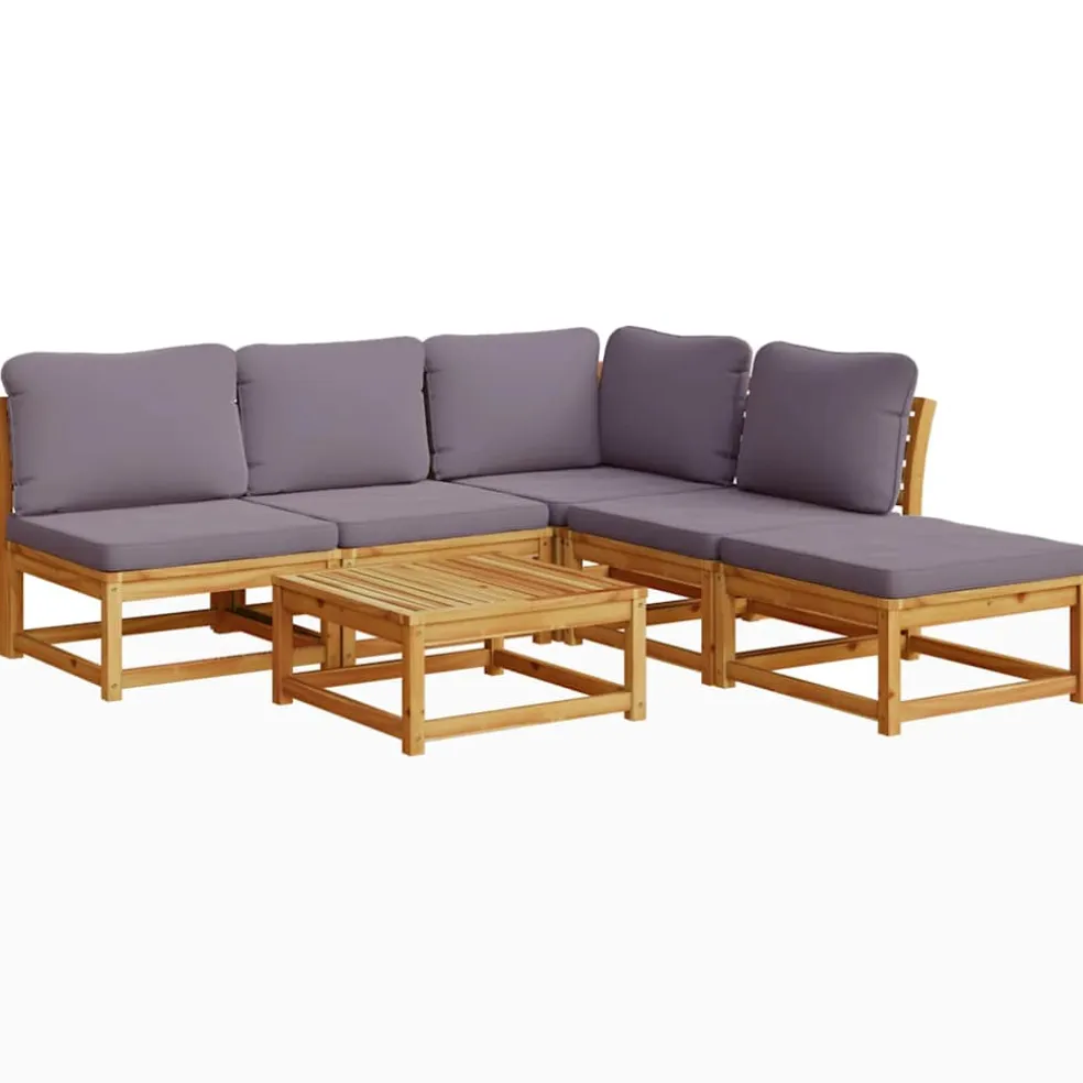 vidaXL 6-delige Loungeset met kussens massief acaciahout