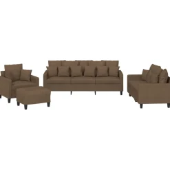 vidaXL 4-delige Loungeset met kussens stof bruin