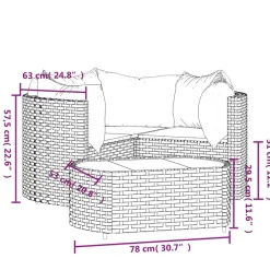 vidaXL 4-delige Loungeset met kussens poly rattan bruin