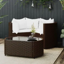 vidaXL 4-delige Loungeset met kussens poly rattan bruin