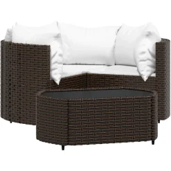 vidaXL 4-delige Loungeset met kussens poly rattan bruin