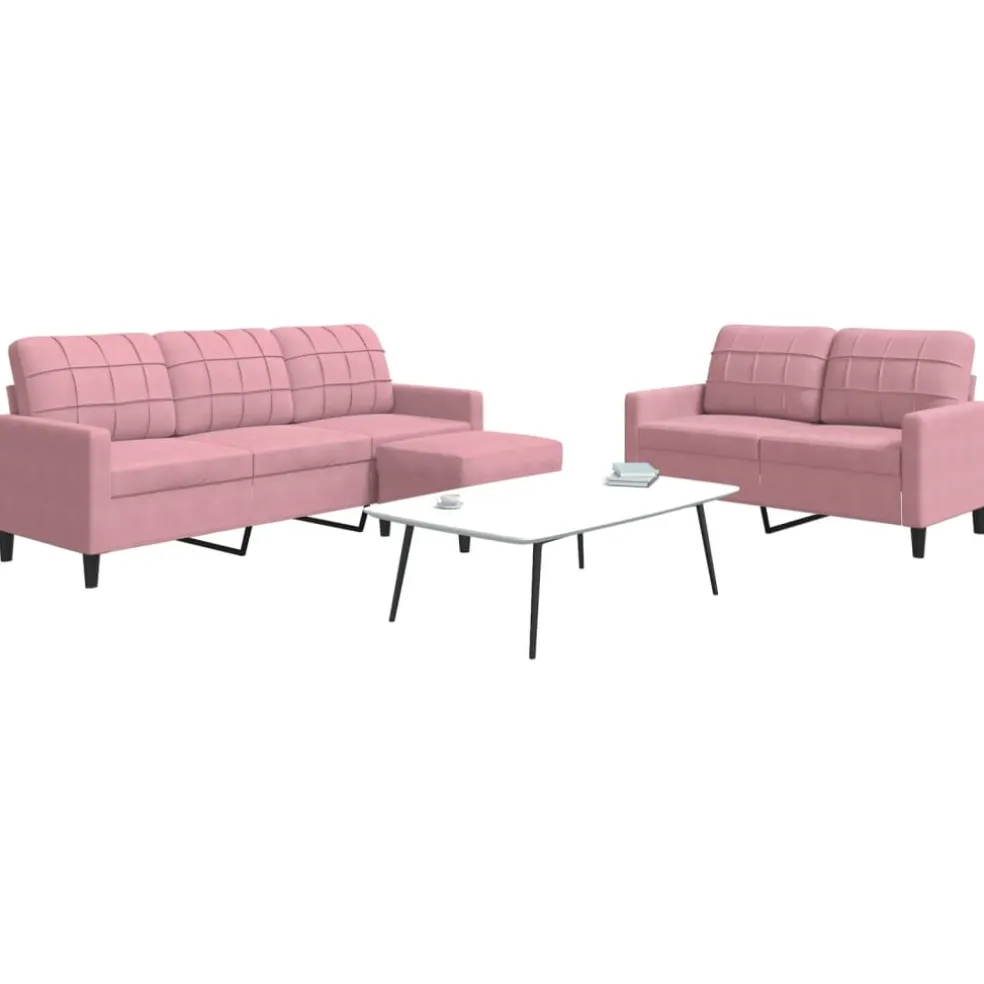 vidaXL 3-delige Loungeset met kussens fluweel roze