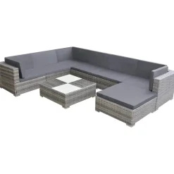 vidaXL 8-delige Loungeset met kussens poly rattan grijs