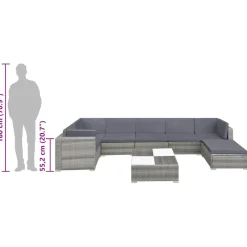 vidaXL 8-delige Loungeset met kussens poly rattan grijs