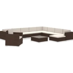 vidaXL 12-delige Loungeset met kussens poly rattan bruin