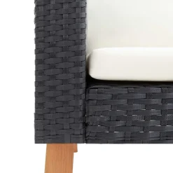 vidaXL 3-delige Loungeset met kussens poly rattan zwart