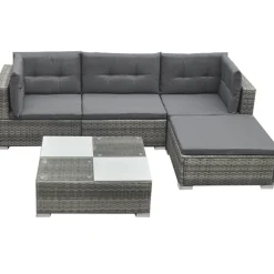 vidaXL 5-delige Loungeset met kussens poly rattan grijs