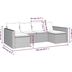 vidaXL 2-delige Loungeset met kussens poly rattan grijs