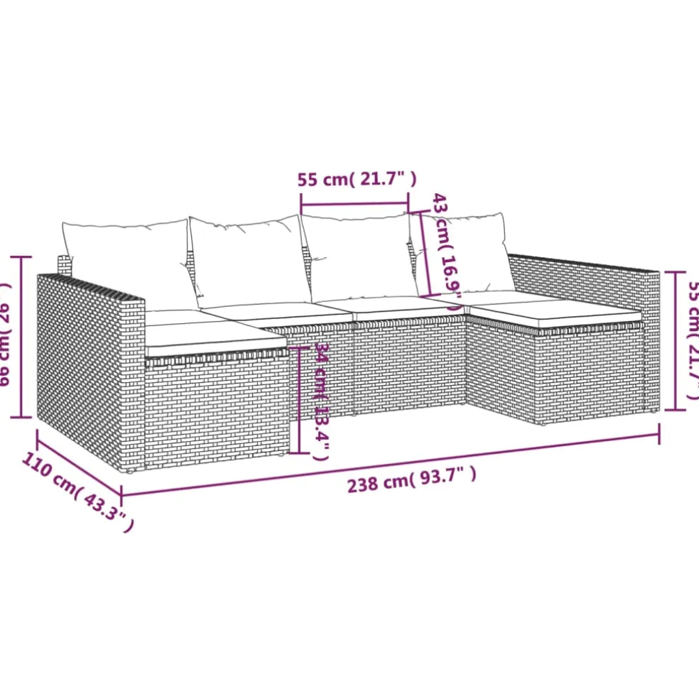 vidaXL 2-delige Loungeset met kussens poly rattan grijs