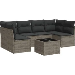 vidaXL 7-delige Loungeset met kussens poly rattan grijs