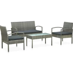 vidaXL 5-delige Loungeset met kussens bamboe lichtgrijs