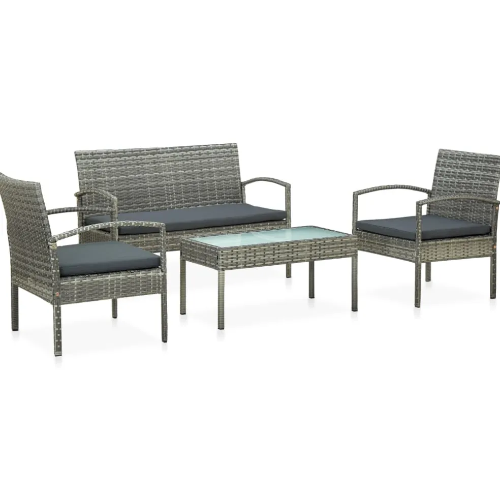 vidaXL 5-delige Loungeset met kussens bamboe lichtgrijs