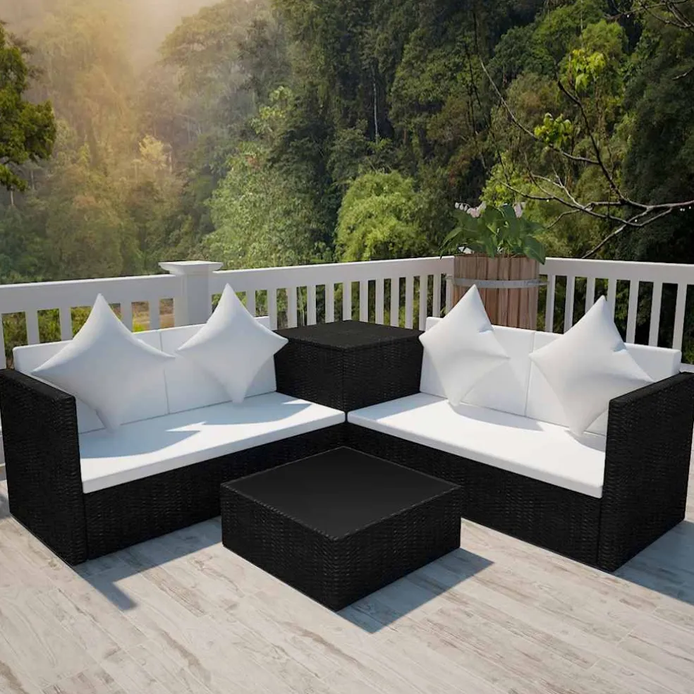 vidaXL 4-delige Loungeset met kussens poly rattan grijs