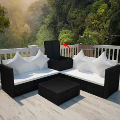 vidaXL 4-delige Loungeset met kussens poly rattan zwart