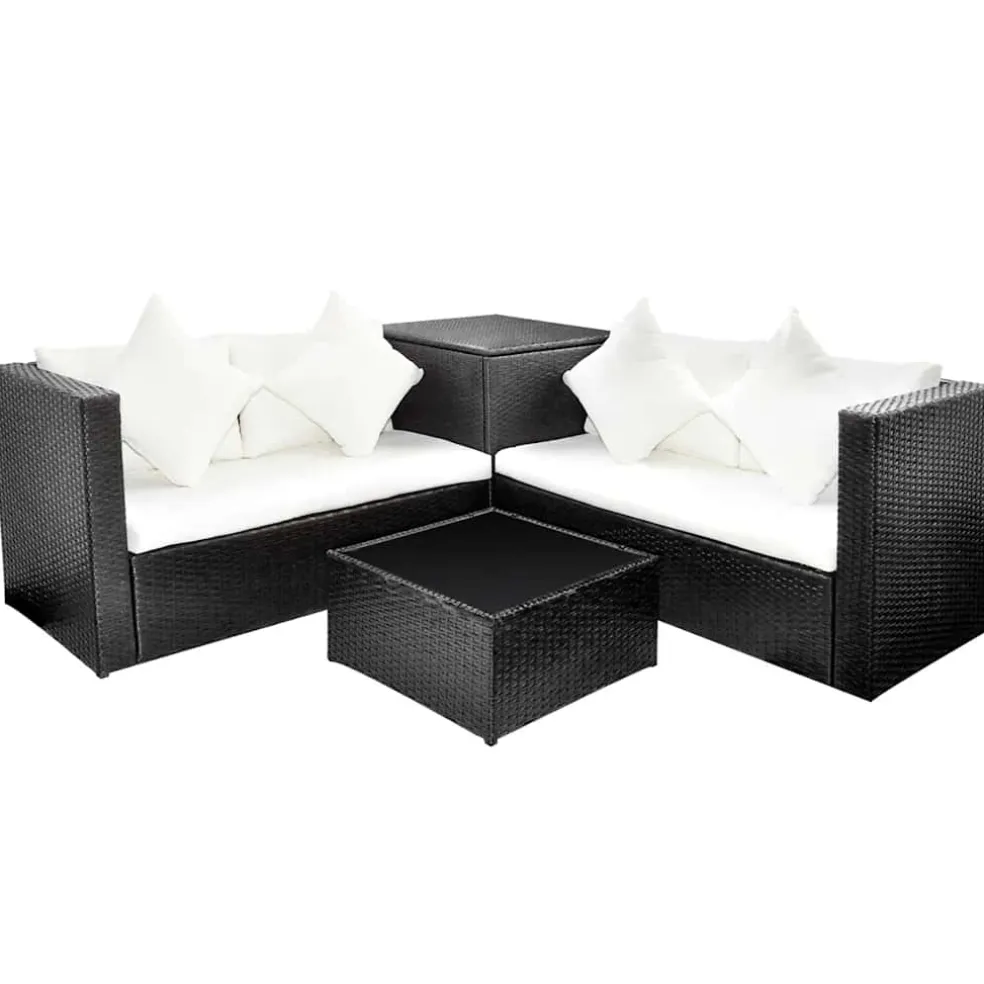 vidaXL 4-delige Loungeset met kussens poly rattan grijs