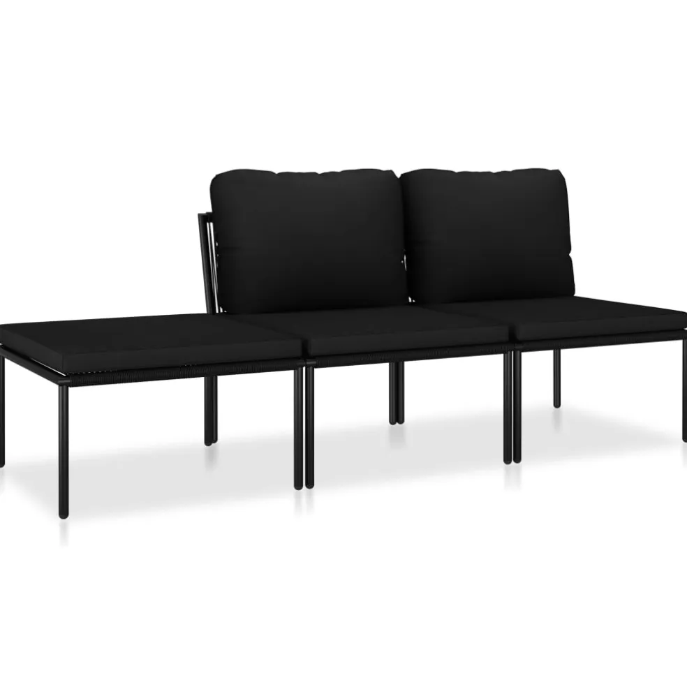 vidaXL 3-delige Loungeset met kussens PVC zwart