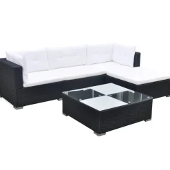 vidaXL 5-delige Loungeset met kussens poly rattan zwart