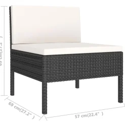 vidaXL 3-delige Loungeset met kussens poly rattan zwart