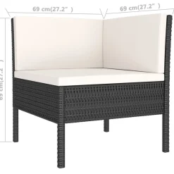 vidaXL 3-delige Loungeset met kussens poly rattan zwart