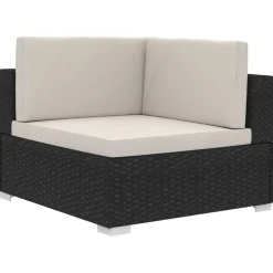 vidaXL 4-delige Loungeset met kussens poly rattan zwart