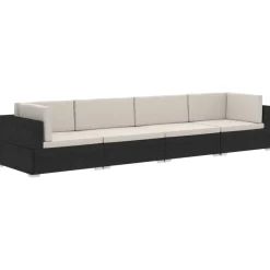 vidaXL 4-delige Loungeset met kussens poly rattan zwart