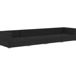 vidaXL 4-delige Loungeset met kussens poly rattan zwart