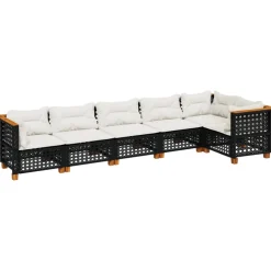 vidaXL 6-delige Loungeset met kussens poly rattan zwart