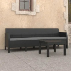 vidaXL 2-delige Loungeset met kussens PP rattan antracietkleurig