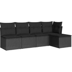 vidaXL 5-delige Loungeset met kussens poly rattan zwart