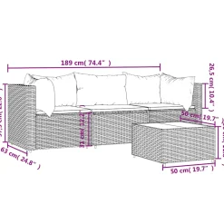 vidaXL 4-delige Loungeset met kussens poly rattan zwart