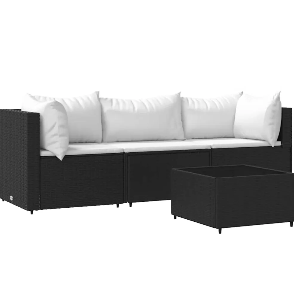 vidaXL 4-delige Loungeset met kussens poly rattan zwart