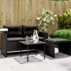 vidaXL 3-delige Loungeset met kussens poly rattan zwart