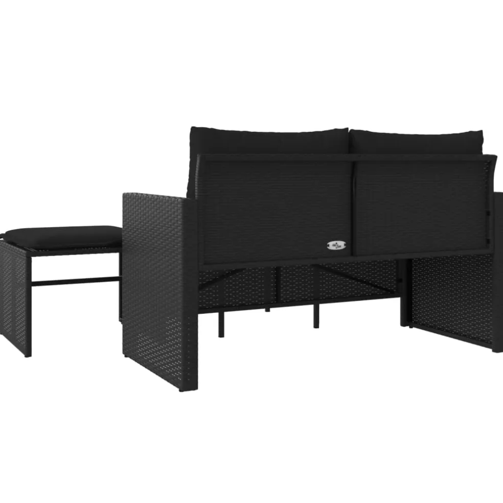 vidaXL 3-delige Loungeset met kussens poly rattan zwart