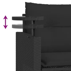vidaXL 3-delige Loungeset met kussens poly rattan zwart