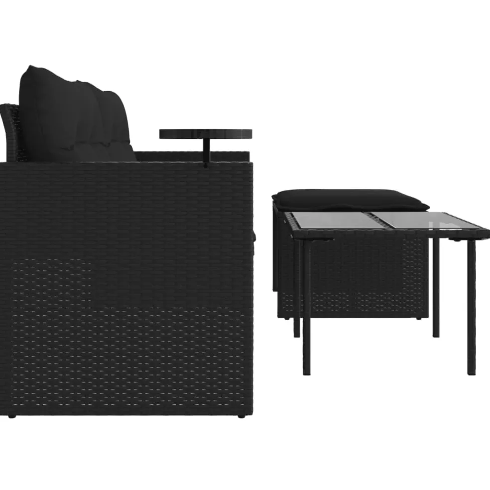 vidaXL 3-delige Loungeset met kussens poly rattan zwart