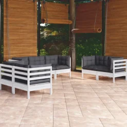 vidaXL 11-delige Loungeset met kussens massief grenenhout wit