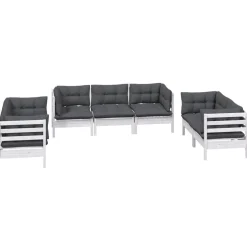 vidaXL 11-delige Loungeset met kussens massief grenenhout wit