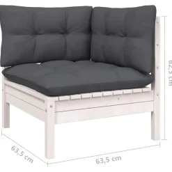 vidaXL 11-delige Loungeset met kussens massief grenenhout wit