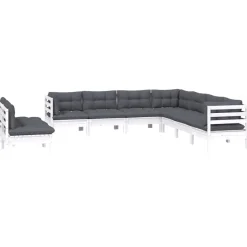 vidaXL 9-delige Loungeset met kussens massief grenenhout wit