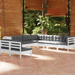 vidaXL 9-delige Loungeset met kussens massief grenenhout wit